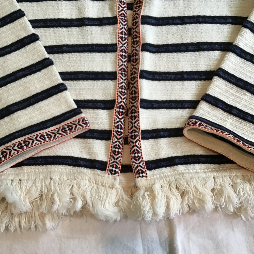 Rich & Royal Striped Open Front Jacket with Fringe Hem - Picture 8 of 9